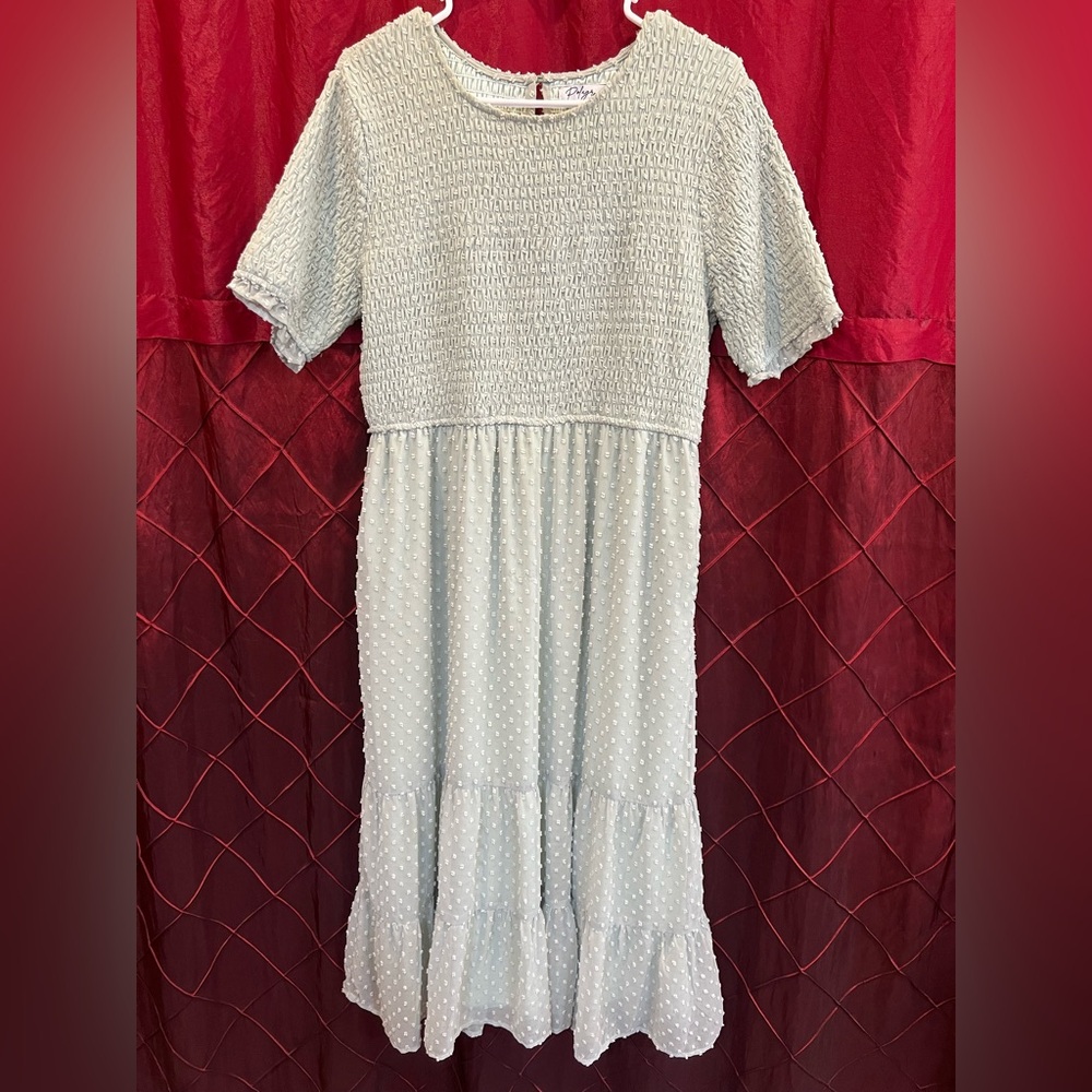 Polagram Mint Green Textured Short Sleeve Dress